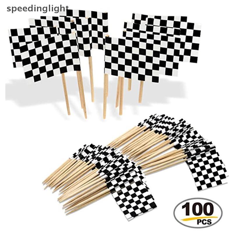 SPGH 100pcs Racing Flag Toothpis ไม้ Cheered Flag Pis อาหารเรียกน้ําย่อย Toothpis ร้อน