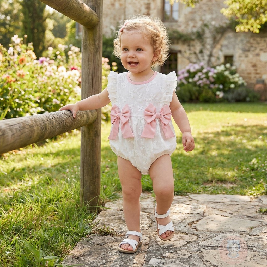 Laa6 - Romper แขนกุดสำหรับทารก สไตล์น่ารัก มีโบว์และดีไซน์ Jacquard