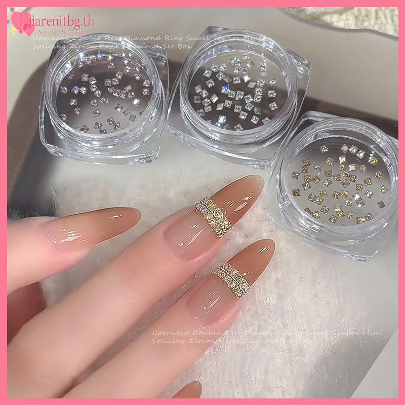 RENBG 50 ชิ้น/กล่องเงาสีขาวแชมเปญZircon Rhinestonesเล็บCharms Miniสแควร์เล็บอัญมณีFlbaเล็บหัตถกรรมเพชรตกแต่งTH
