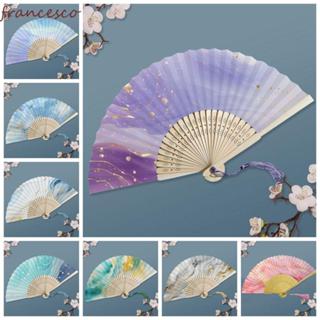 FRANCESCO พัดลมจีน, พัดลมพับไม้ไผ่พู่สีสันสดใส, งานฝีมือทําม…