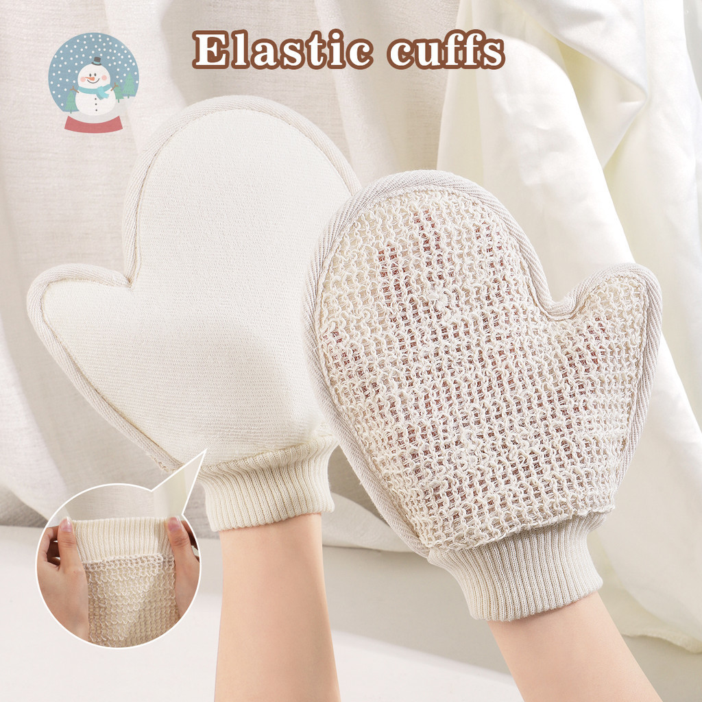 2-in-1 ถุงมืออาบน้ำขัดร่างกาย ขัดผิวถุงมืออาบน้ำแปรงทำความสะอาดผ้าขนหนูเป่าเส้นใยและด้านละเอียดอ่อนนุ่ม