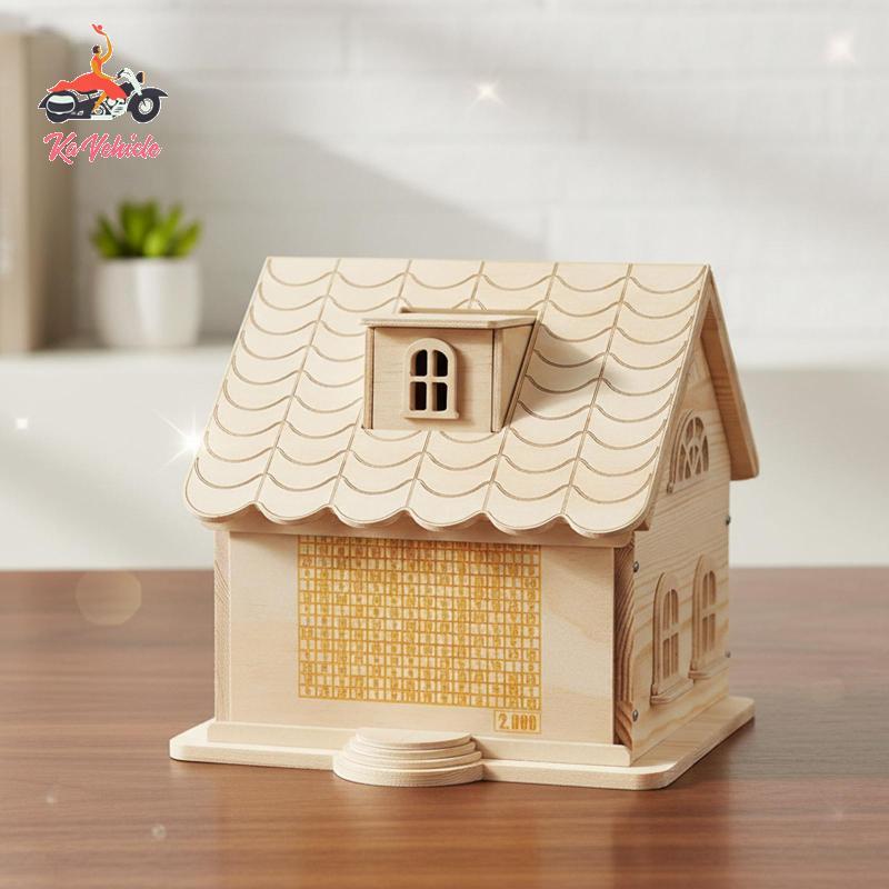 [Whstrong] DIY Wooden House Piggy Bank Unfinished Wooden Piggy Bank for Boys Girls Kids