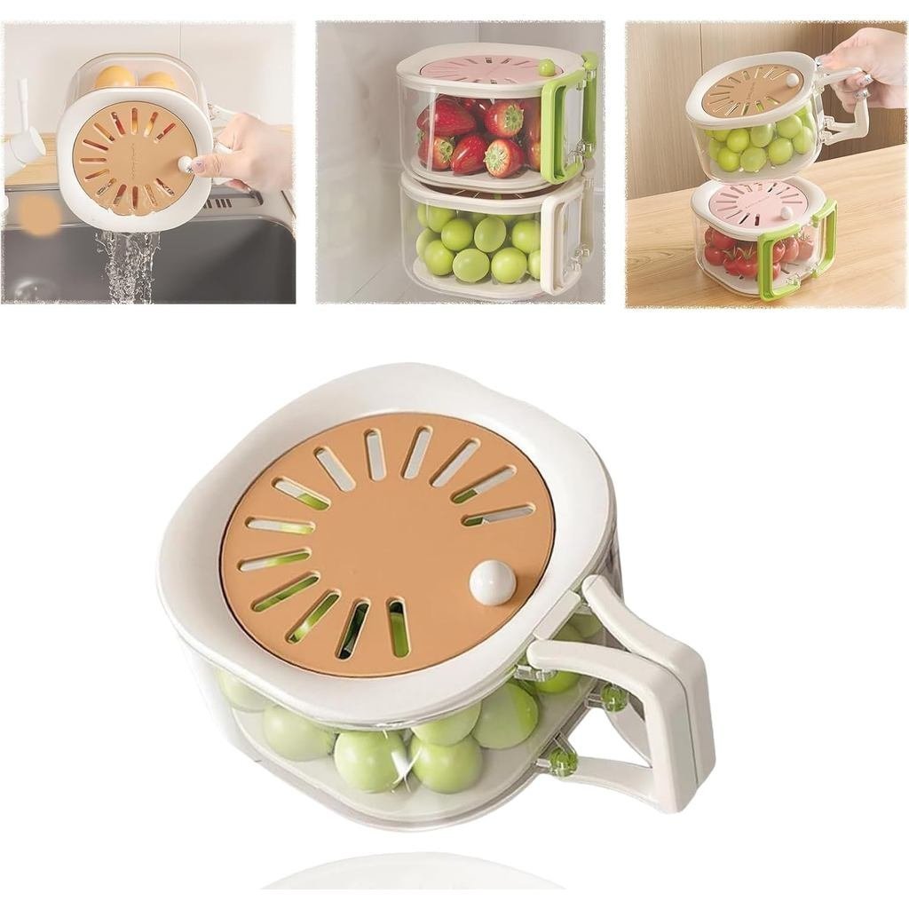 MultiPurpose Drain Basket with Lid,Vegetable Fruit Washing Bowl with Strainer,2 in 1 Foldable Handle