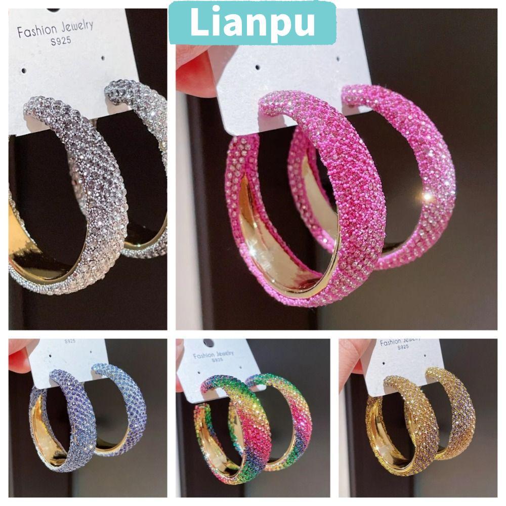 LIANPU ต่างหูวงใหญ่คริสตัล Swarovski ส่องแสงระยิบระยับ พร้อมแพทเทิร์นเฉพาะตัว เป็นของขวัญพิเศษสำหรับผู้หญิงและสาวๆ