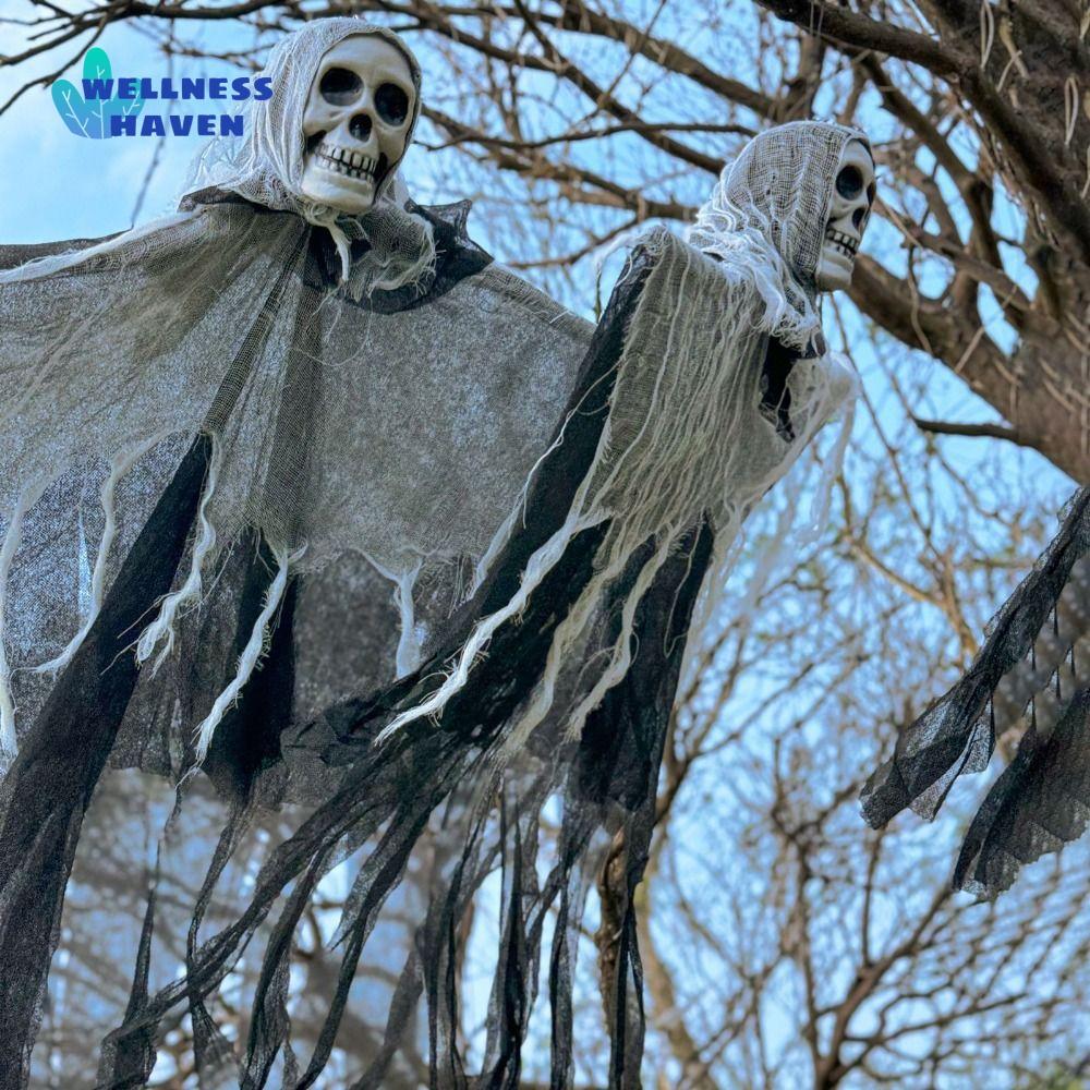 WELLNESSHAVEN Skull Ghost Light Strings, ตกแต่งแขวน Skull Ghost Light, Ghost Skull ตกแต่ง LED ธีมสยอ