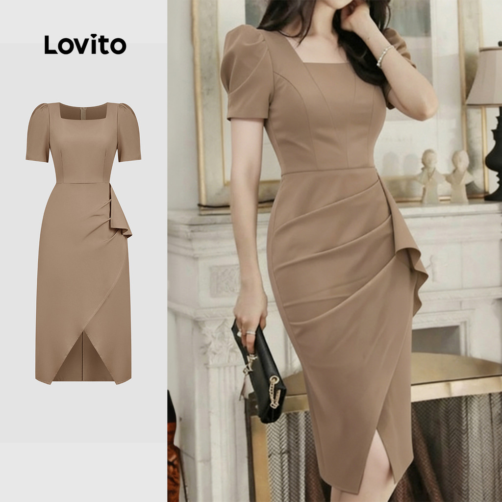 Lovito  เดรสผู้หญิงสีม่วงสําหรับฤดูใบไม้ผลิ/ฤดูร้อน เดรสแบบไม่สมมาตร L177ED209