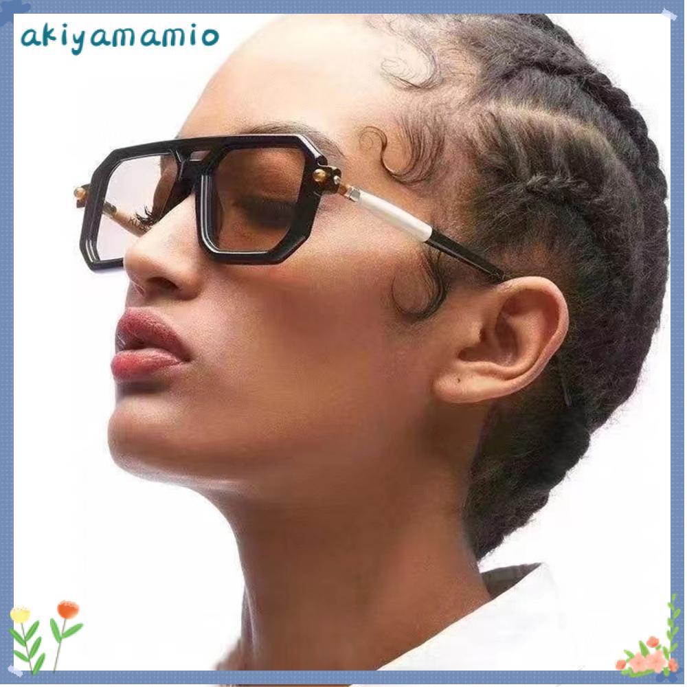 AKIYAMAMIO Double Bridge Leopard Glasses Fashion UV 400 Sun Glasses