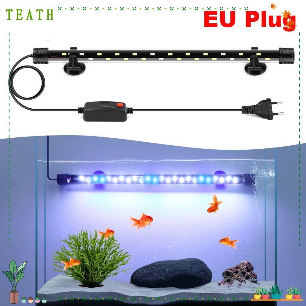 TEATH Aquarium LED, 18-48 ซม.กันน้ํา Submersible Mood โคมไฟ,สีฟ้าสีขาว EU Plug 220V พืช Grow Light Fish Tank Decor