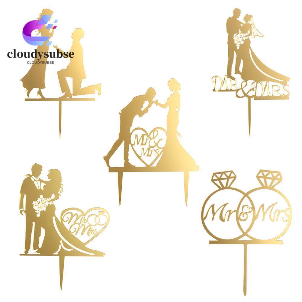 CLOUD อะคริลิคตกแต่ง DIY หัตถกรรมสีดําทองเจ้าสาวเจ้าบ่าว Mr Mr Mrs