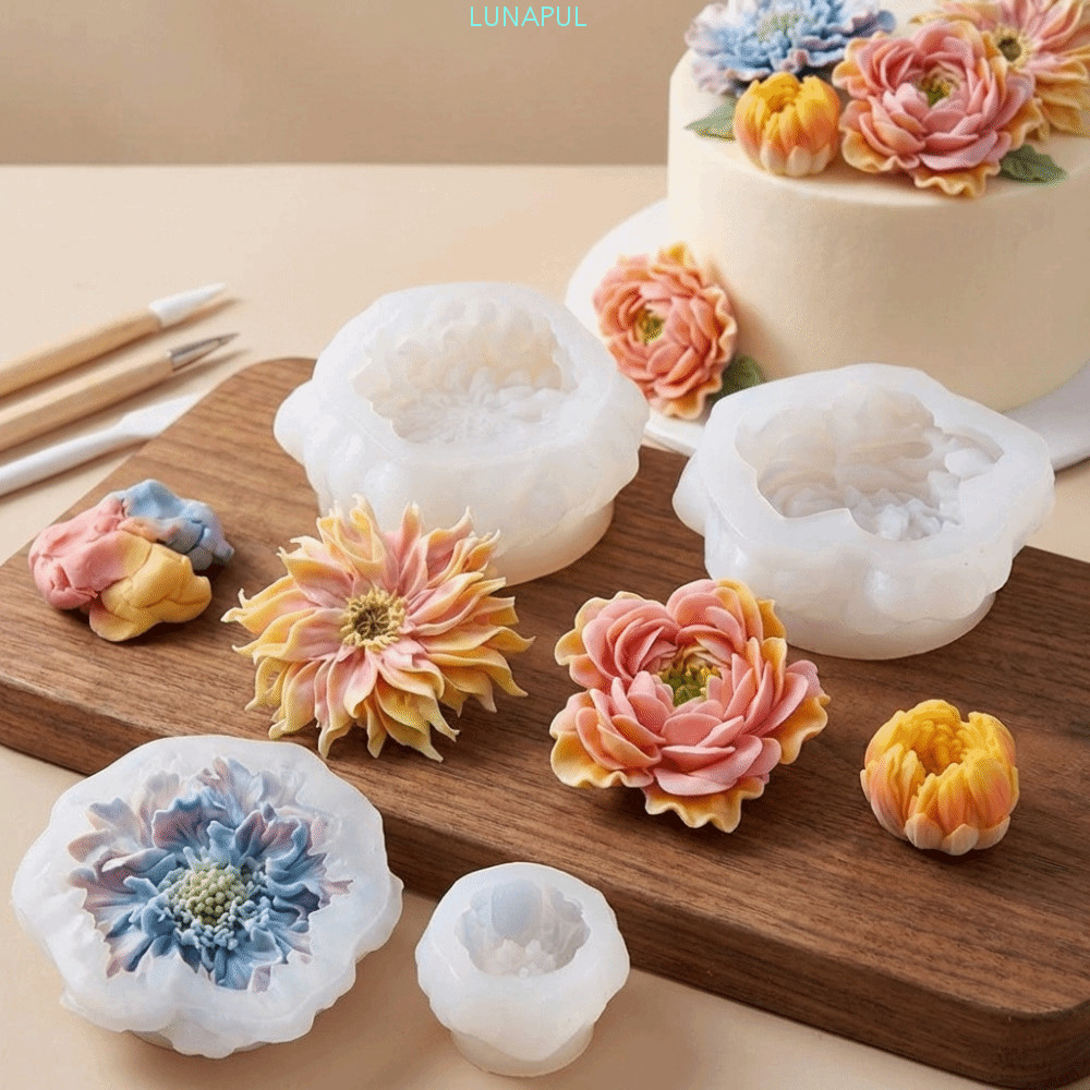 LUNAPUL 3D ดอกไม้ซิลิโคนแม่พิมพ์, DIY สมจริงมูสเค้กตกแต่ง,เบเกอรี่เครื่องมือ Nonstick ยืดหยุ่นอีพ็อกซี่เรซิ่นแม่พิมพ์เทียนทํา