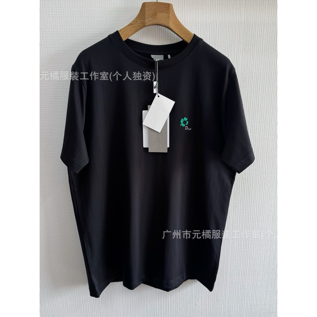 B5BO D**r 26ss 230g Four-leaf clover embroidered round-neck short-sleeve shirt T Unisex loose-fit sh