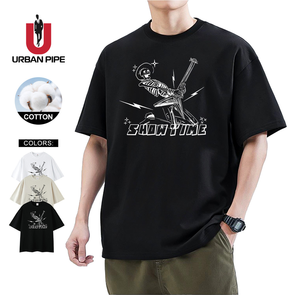 แฟชั่นURBAN PIPE Show Time Print Cotton Fashion Tshirt For Men Crewneck Loose Unisex YH169