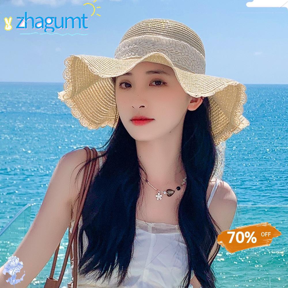 หมวกจากูมท์366 กันแดดแบบพับได้ ป้องกันรังสี UVA/UVB มาพร้อมโบว์ลูกไม้ สะดวกพกพาและสวมใส่ง่าย เหมาะสำ