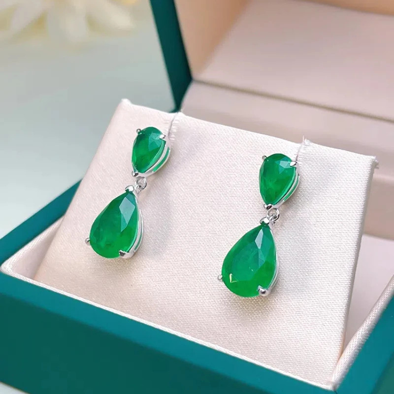 Vintage Drop 7*10 มม.Lab Emerald Gems 925 เงินสเตอร์ลิงต่างหูผู้หญิงงานแต่งงานและงานปาร์ตี้ Jewery ข