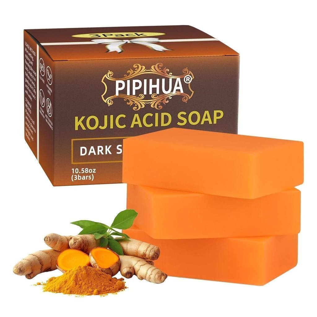 PIPIHUA Kojic Acid Soap - Turmeric Soap with Turmeric & Lemon & Collagen & Hyaluronic Acid & Glutath