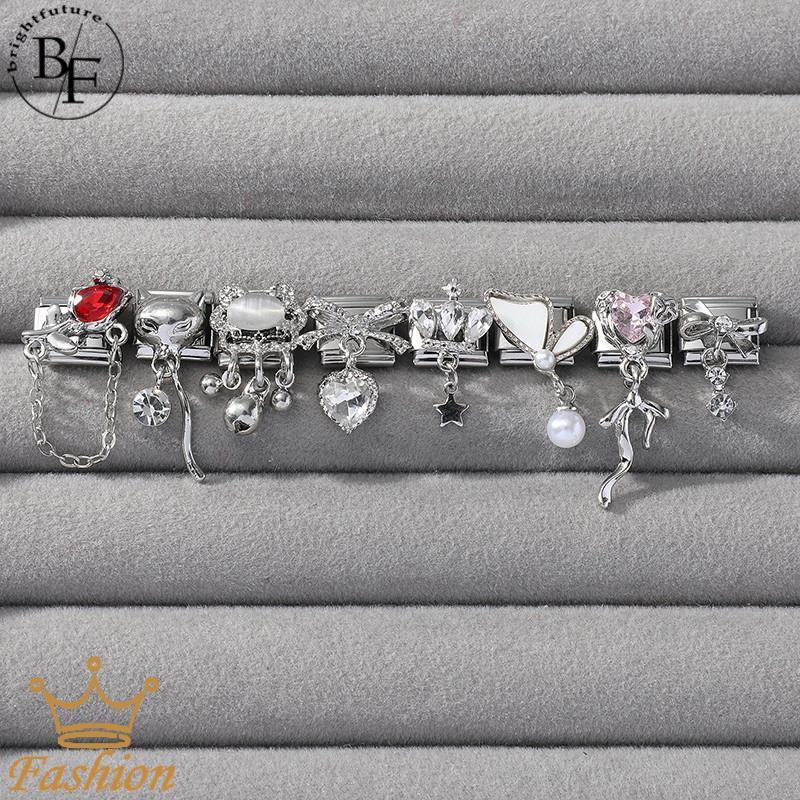 เพชรแมวผีเสื้ออิตาเลียน charm สร้อยข้อมือสแตนเลส 9 มม. สไตล์ retro