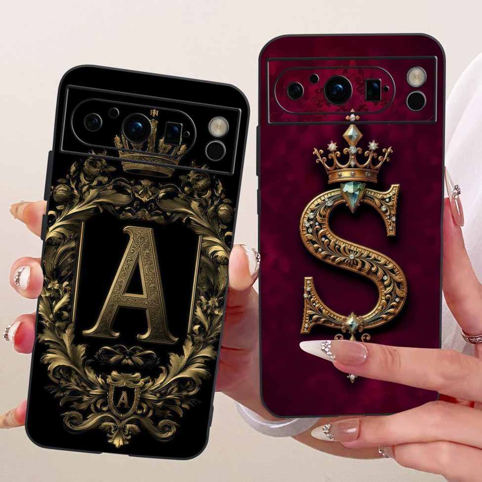 Google Pixel 8 Pro เคสซิลิโคนหรูหรามงกุฎตัวอักษร 2D รูปแบบแบนปลอกอ่อน GC3VE G1MNW