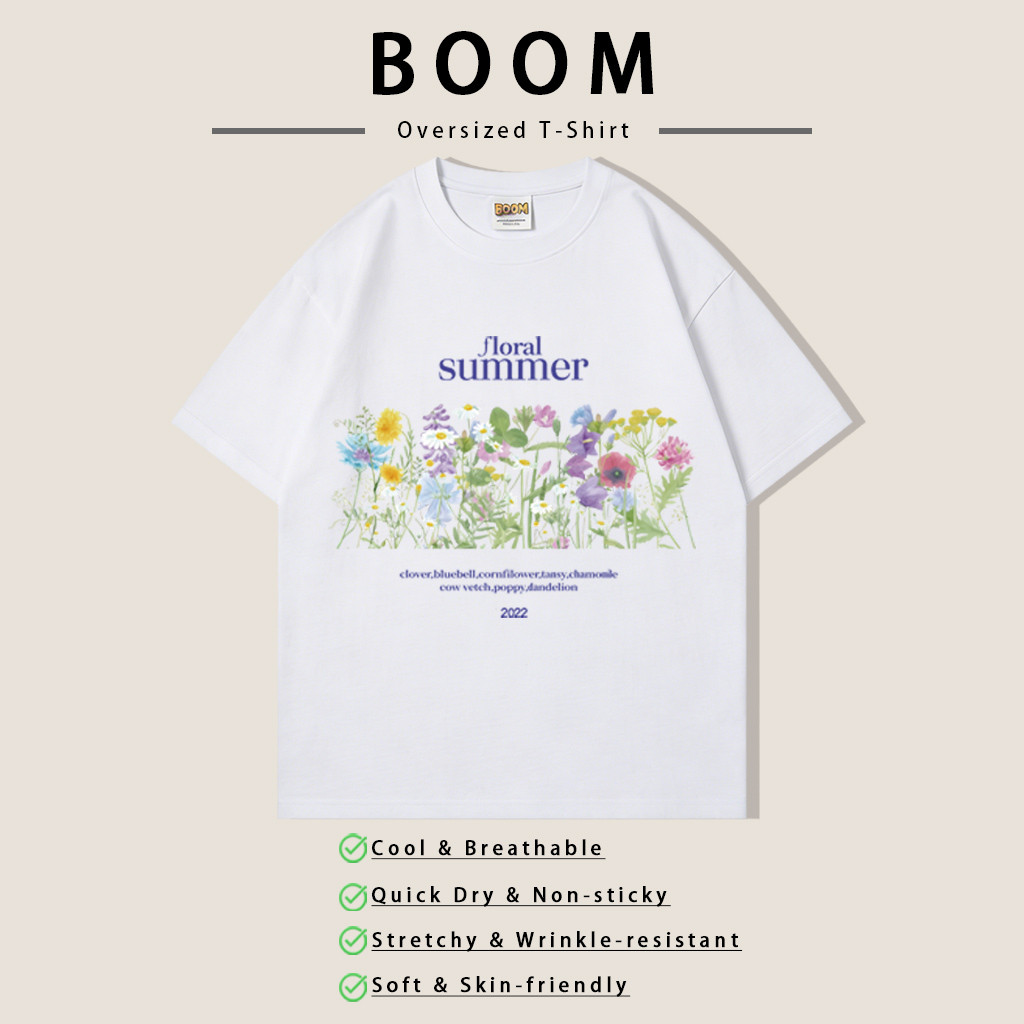 COD（จัดส่งตลอด 24 ชั่วโมง）BOOM เสื้อยืดOversizedรุ่น floral summer  💐🏠OVERSIZE 6 สีแฟชั่นสไตล์เกาหลี ไซซ์ S-XXXL