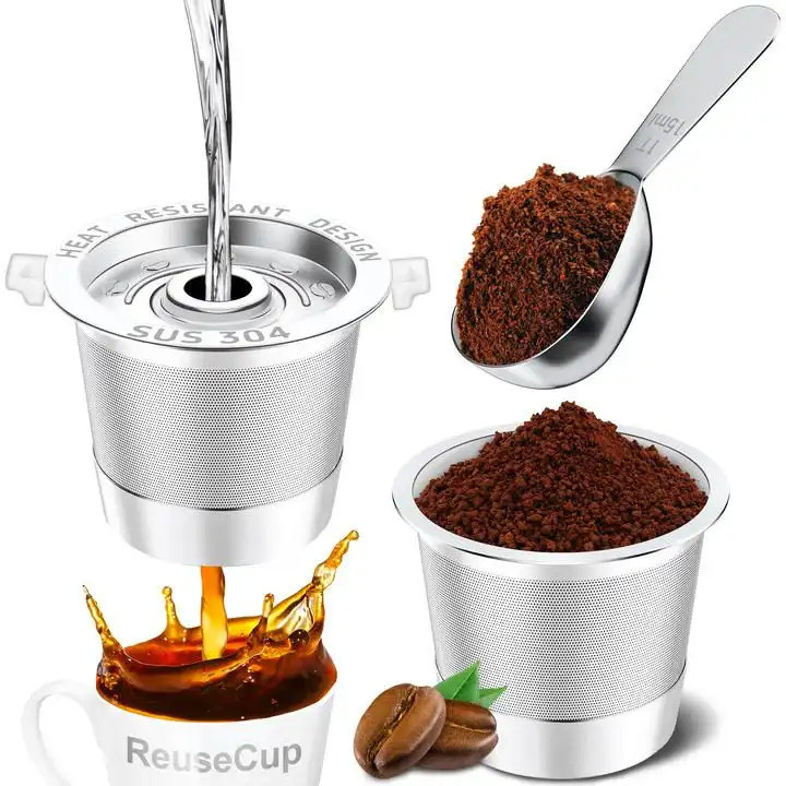 ถ้วย K นํากลับมาใช้ใหม่ได้ 2 แพ็คสําหรับ Keurig 1.0, ถ้วย K สแตนเลสรีฟิลสําหรับ Keurig, Metal K Cups