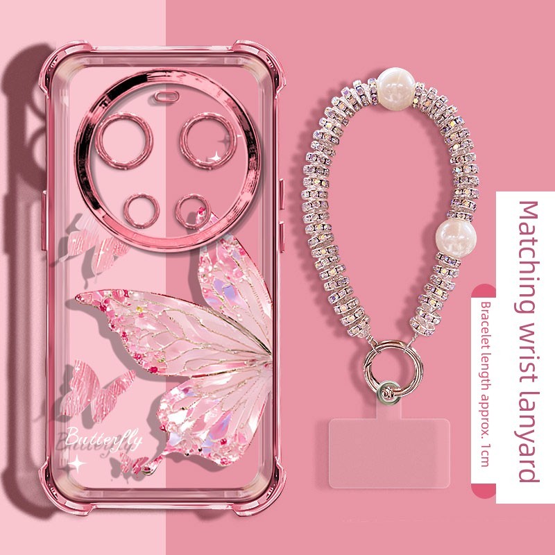 เคสโบว์ชมพู เคสไอโฟน6splus เหมาะสําหรับ Xiaomi 15Ultra เพชรผีเสื้อเคสโทรศัพท์ 17promax High-End Sens