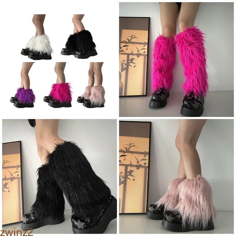 Zwinz2 ถุงเท้าอุ่นแบบ faux fur สำหรับบูทผู้หญิง อุปกรณ์เสริมสำหรับเท้าในฤดูหนาว มีสไตล์ Y2K