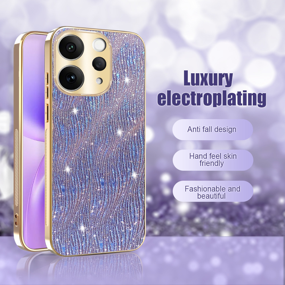 ปลอกกันกระแทกสําหรับ Vivo V70 VivoV70 5G ระลอกน้ําหรูหรา Electroplated Gold Girl เคสโทรศัพท์ป้องกันกลับ Hard Cover