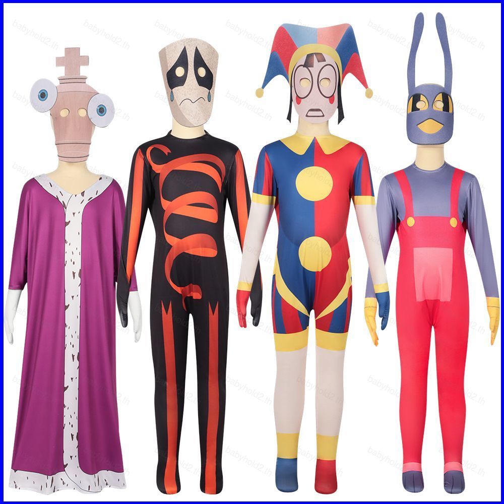 BH2 ชุดคอสเพลย์ Digital Circus Gangle Jax Kinger Pomni หน้ากากและจั๊มสูทสำหรับปาร์ตี้ฮาโลวีน