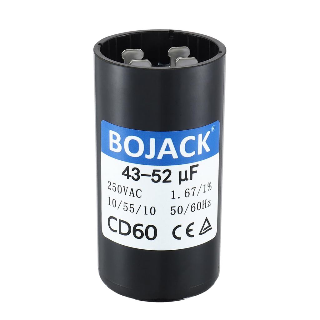 BOJACK 43-52 uf/MFD 250 VAC ±20% 50/60 Hz CD60 ตัวเก็บประจุสตาร์ทมอเตอร์กลม