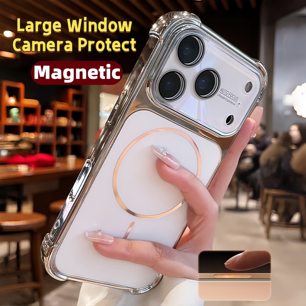 หรูหราเคลือบเงา เอจี กันกระแทกแม่เหล็กเคสโทรศัพท์สําหรับ ไอโฟน 17 16 15 14 13 มือโปร สูงสุด แวววาว เลเซอร์เลนส์ฝาครอบกล้องป้องกันปลอกแข็ง