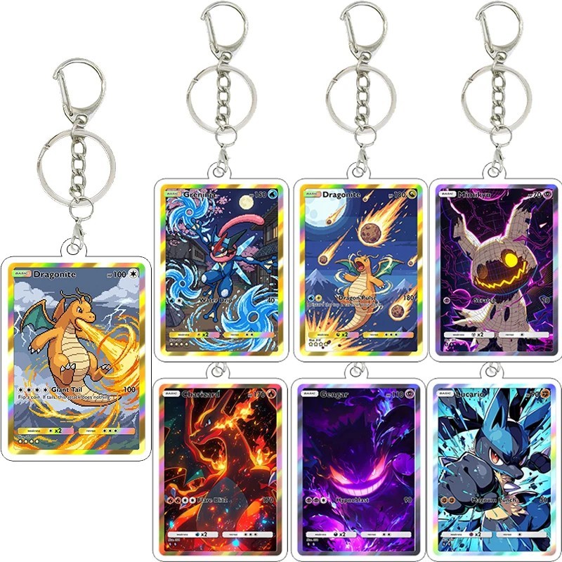พวงกุญแจโปเกมอนรูปการ์ด Mica อะคริลิคพิมพ์ Lucario Charizard Gengar Dragonite อุปกรณ์เสริมอะนิเมะสํา