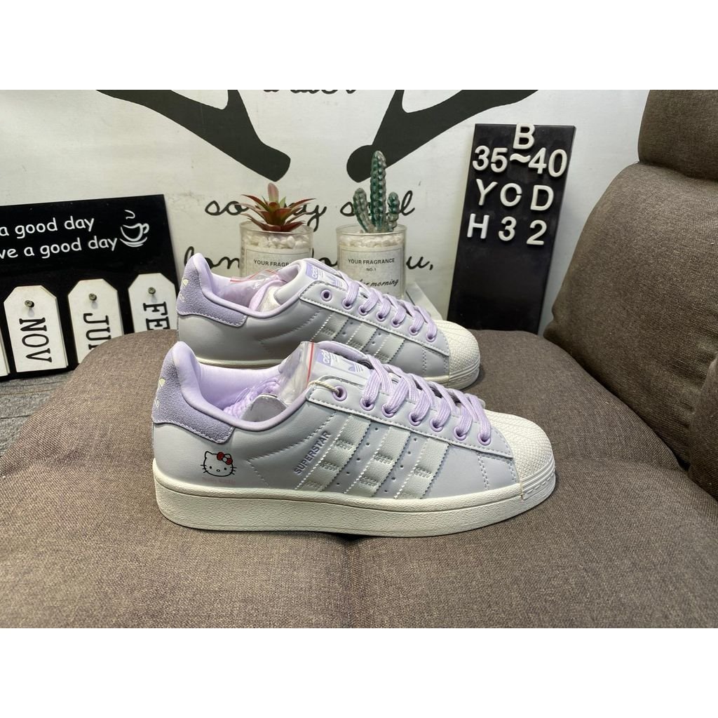 2026Adidas Originals Superstar รองเท้าผ้าใบผู้หญิงผู้ชายรองเท้า Trefoil รองเท้าสเก็ตบอร์ด Lace-Up ตา