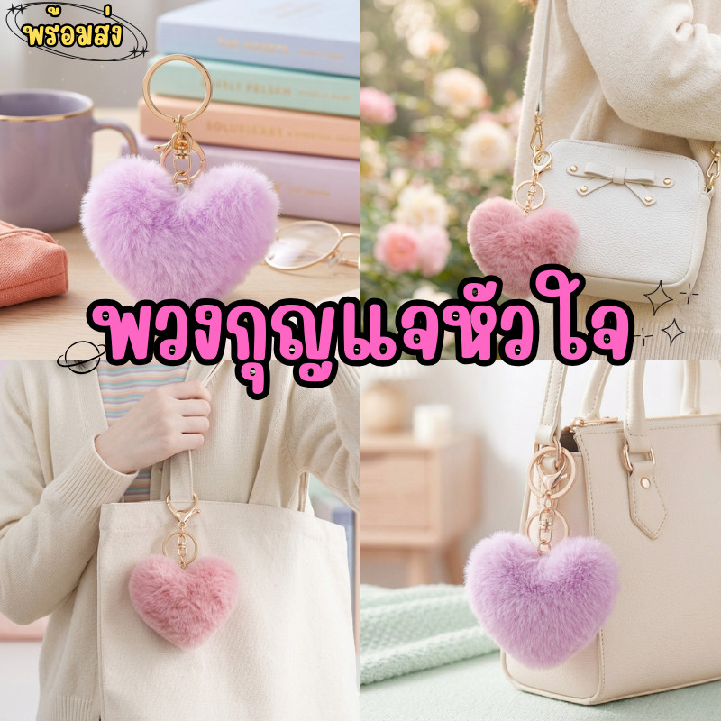 COD-ร้านไทย 🌟 พวงกุญแจรูปหัวใจ สไตล์ฟลัฟฟี่ ห้อยกระเป๋า เครื่องประดับ หัวใจ สายคล้องกระเป๋า KEY28
