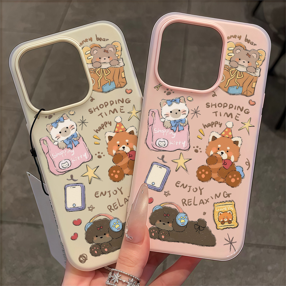 เคสลายน้องหมีและน้องหมาใส่หูฟังน่ารัก เคส OPPO A18 A38 A3x A3 Pro A58 A57 A77 A78 A60 A58 A78 A17 A1