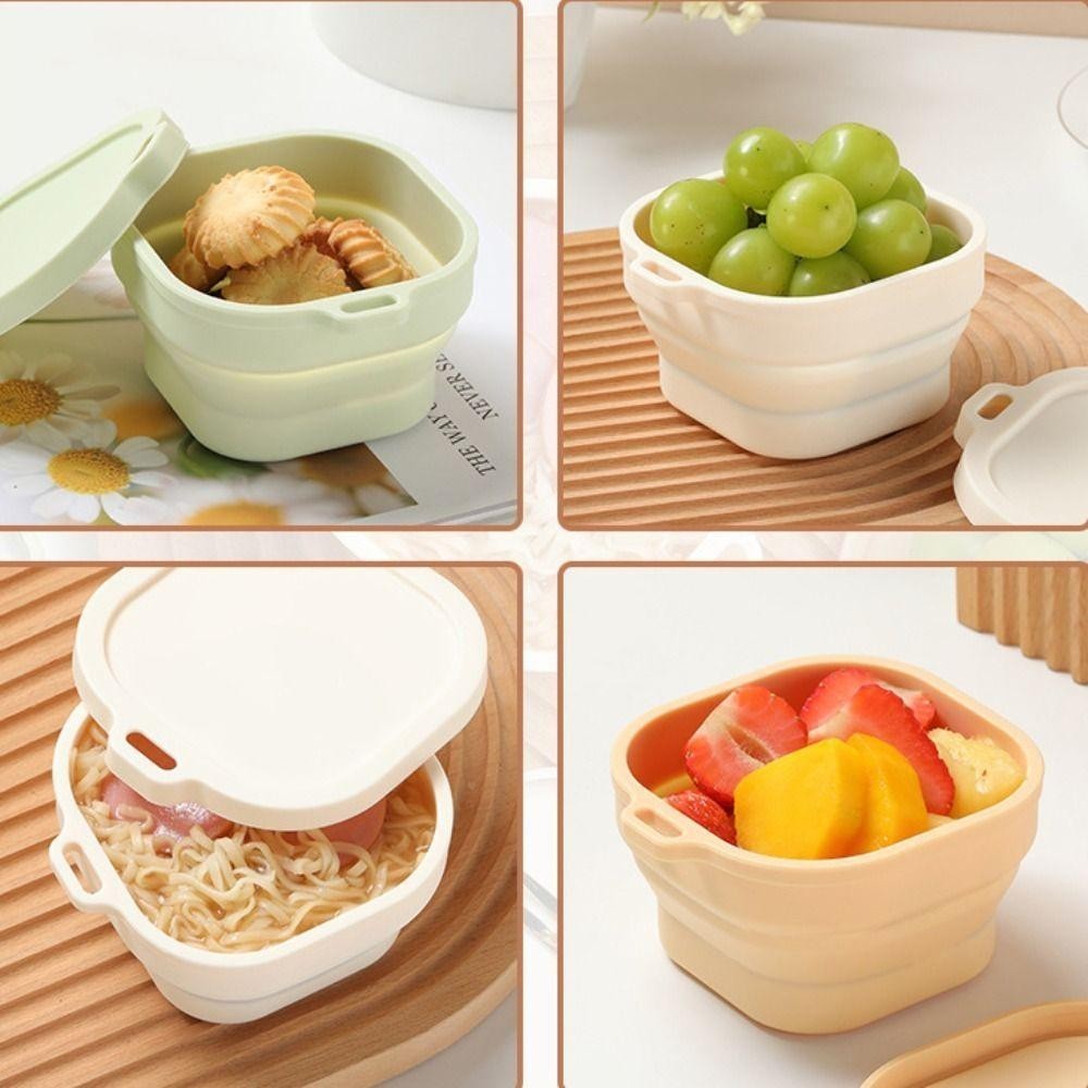กล่องอาหารกลางวันพับได้,400มิลลิลิตรซิลิโคนตั้งแคมป์ชามความจุขนาดใหญ่ปิดผนึกแบบพกพาที่มีฝาปิดภาชนะเก็บอาหารท่องเท