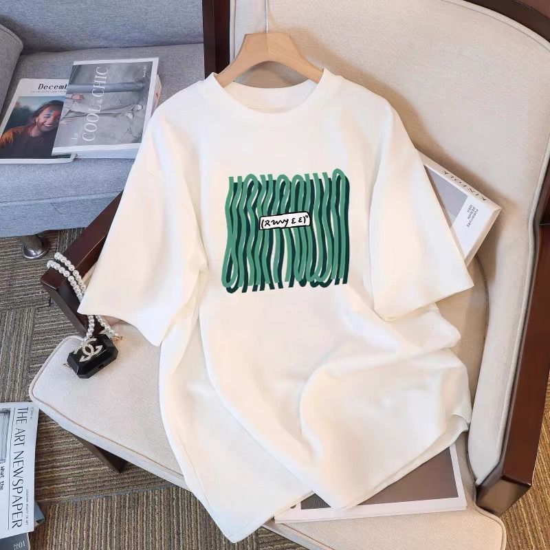 COD 2026 ฤดูร้อนเสื้อยืดแขนสั้นสีขาวผู้หญิง 2024 สไตล์ใหม่รอบคอออกแบบ Niche กลางความยาวขนาดใหญ่ขนาดเ