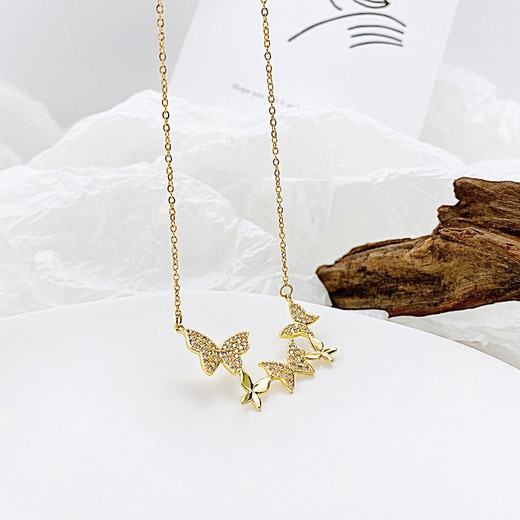 316L สแตนเลสชุบทองแฟชั่นสร้อยคอจี้เงา Cubic Zirconia, Charming Butterfly Design,โมเดิร์นสร้อยคอเครื่