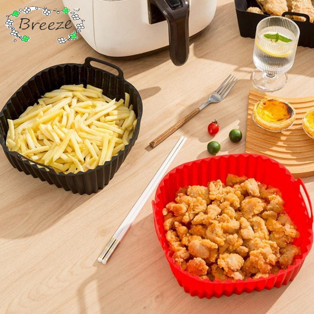 BREEZE เตาอบสําหรับ 4-7 QT สีดําสีแดงซิลิโคน Air Fryer Liners, Air Fryer อุปกรณ์เสริมพร้อมที่จับReus