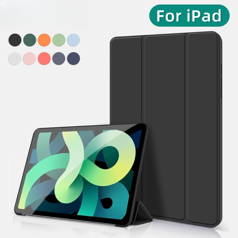 กรณีสีทึบสําหรับApple iPad Pro 9.7 13 12.9 11 10.5 นิ้ว 2025 2024 2022 Tri-fold Soft SiliconปกหลังสําหรับiPad Air 4 5 3 11 13 10.5 10.9 นิ้วTPUกันกระแทกกรณีแท็บเล็ต