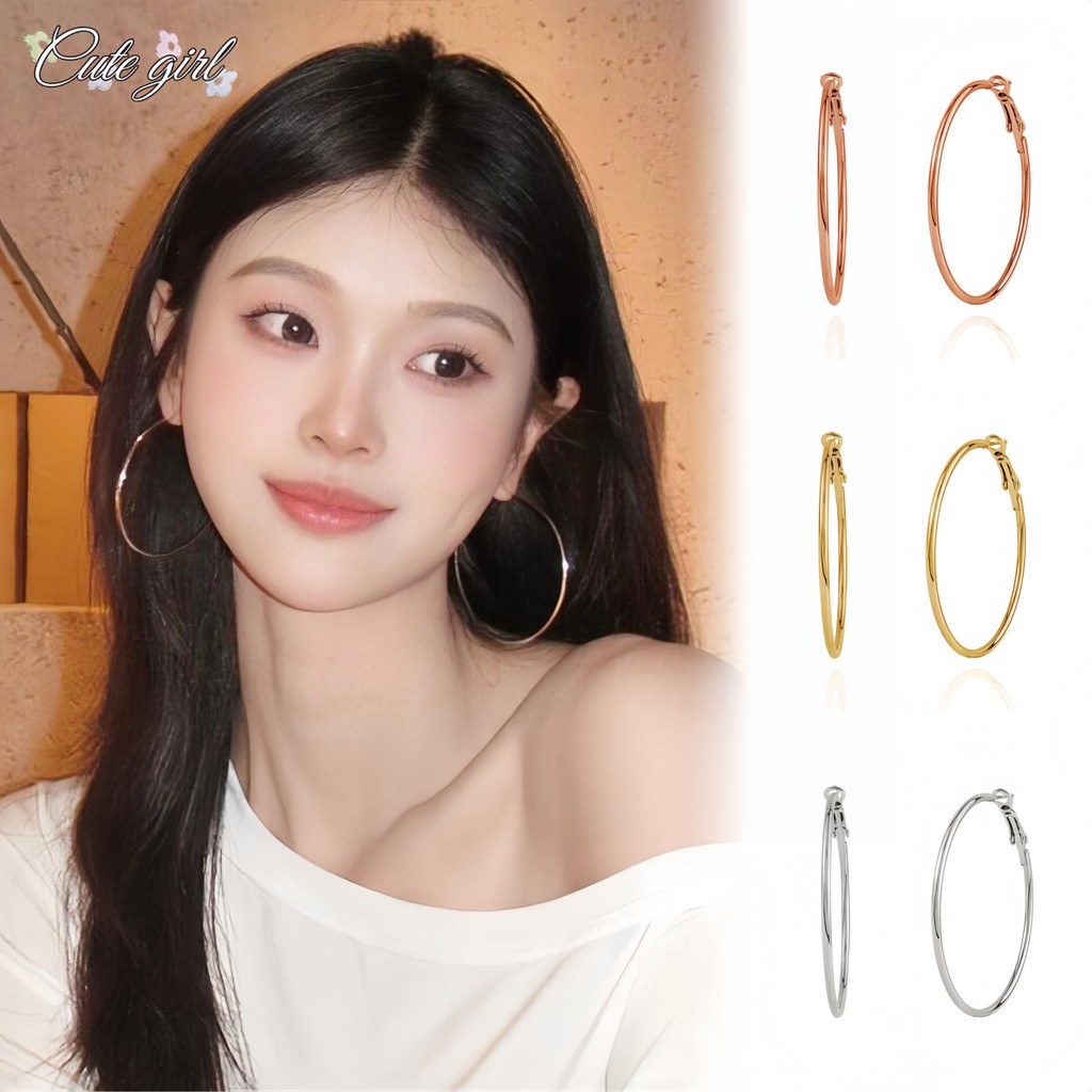 Hoop earring ต่างหูห่วง ins แฟชั่น ย้อนยุค สไตล์เกาหลี มินิมอล 3cm/5cm/7cm สำหรับผู้หญิง COD