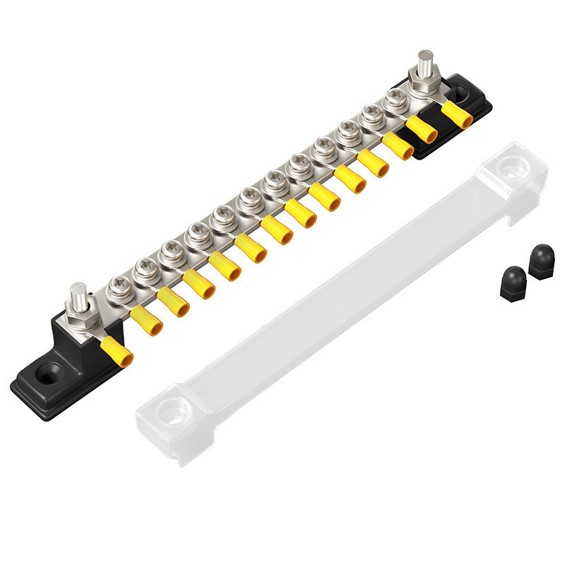 RV เรือยอชท์แถวเดียว 12-Channel Busbar DC 150A High Current Busbar 12-48V Busbar ทองแดงแถว Terminal 
