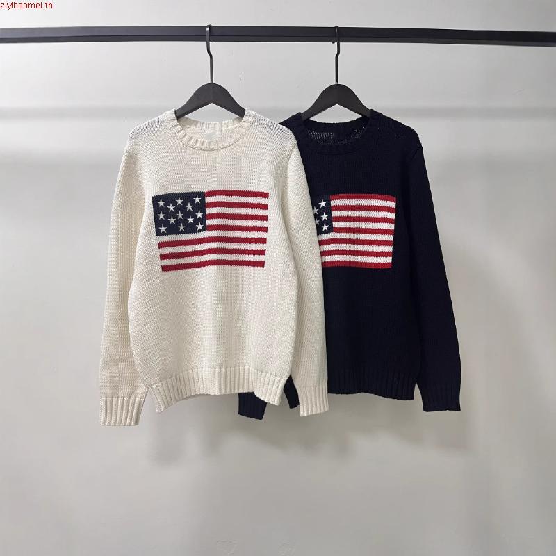 (แบบ Regular Fit) Brandy Meille American Flag Sweater (BM เสื้อสเวตเตอร์คอกลมผ้าถักลาย American Flag