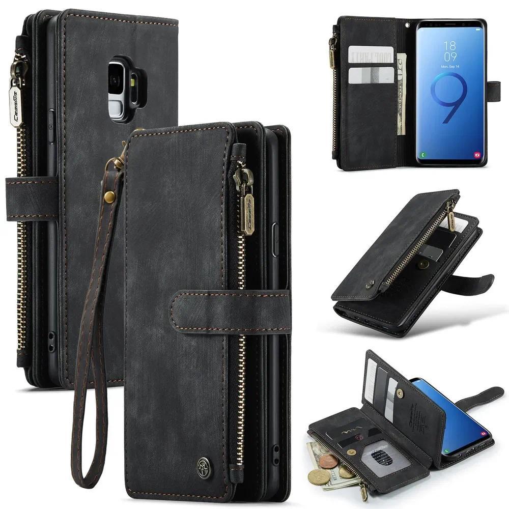 Multi-card Slot Zipper High-end Leather Wallet กันกระแทกโทรศัพท์มือถือสําหรับ Samsung Galaxy S9