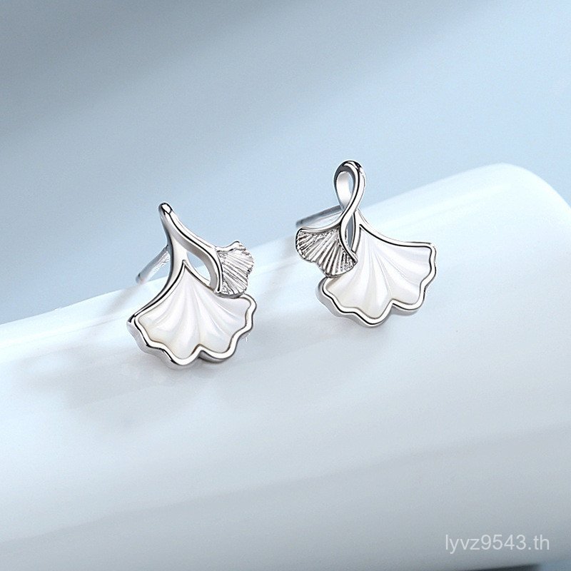 ส999ที่เรียบง่ายเงินบริสุทธิ์ต่างหูหญิงแอปริคอทซอกฝังพร้อมสต็อกขายส่งการออกแบบความรู้สึกหอยสีขาวสามช