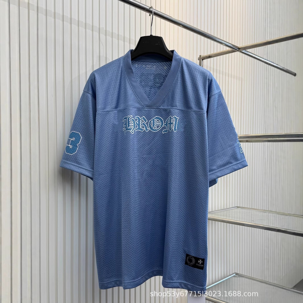 Chrome Hearts 25SSV คอปกตาข่ายแขนสั้น สำหรับผู้ชายและผู้หญิง สไตล์ American Street ใส่สบาย