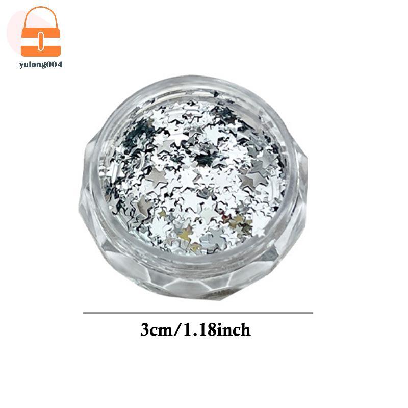 [PE] 1 กล่อง 3D Round Heart Star Nail Art Charms เลื่อมเล็บ Flake Silvery Shiny Charms อุปกรณ์เสริม TH - รูปที่ 3