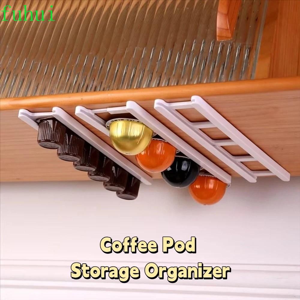 FUHUI ชั้นวางแคปซูลกาแฟ 4 ชิ้น,กาวติดผนังกาแฟ Pod Keepers,ประหยัดพื้นที่กาแฟ Pod Holder Compact Stor