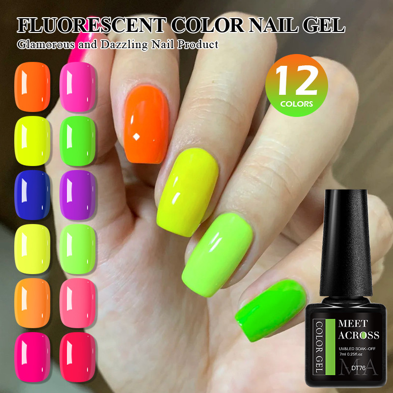 MEET ACROSS 7ml สีเนออนฟลูออเรสเซนต์ เจลเล็บสีสันอิ่มตัวสูง กึ่งถาวรแห้งเร็ว ไม่ระคายเคือง โซคอฟ UV/LED เหมาะDIYที่บ้าน