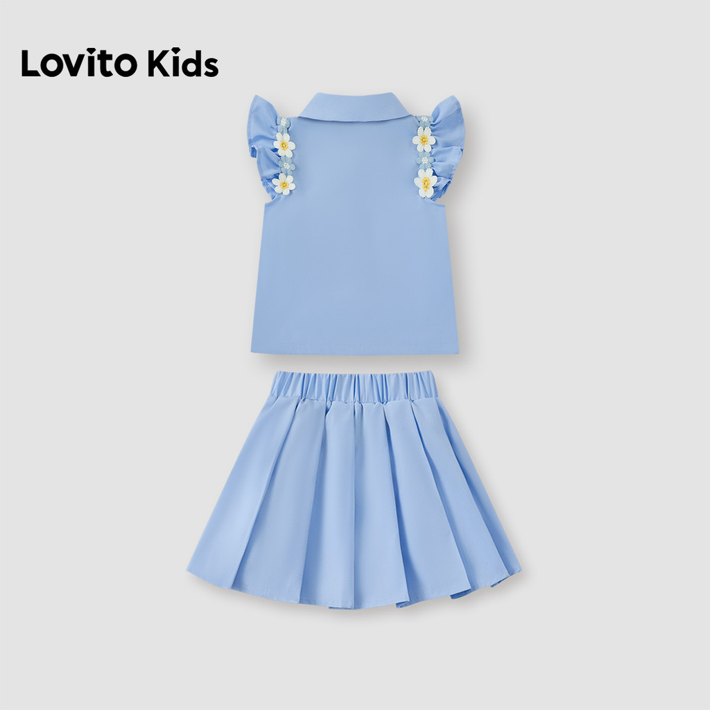 Lovito Kids  ชุดกระโปรงน่ารัก กระโปรงระบายจีบประดับลูกไม้สําหรับฤดูใบไม้ผลิ/ฤดูร้อน สีฟ้า ชุดกระโปรงสําหรับเด็กผู้หญิง L174LD158 - รูปที่ 4