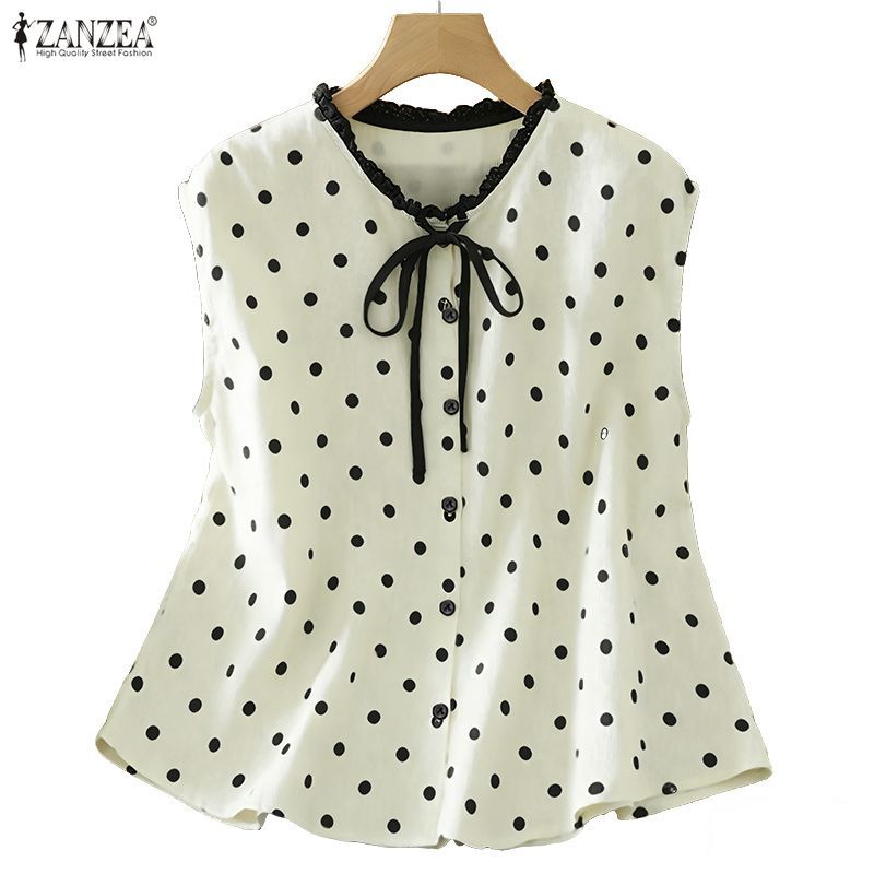 เสื้อยืดแขนกุดลายจุด ZANZEA สไตล์เกาหลี คล้องไห่วัยสาว สำหรับหน้าร้อน