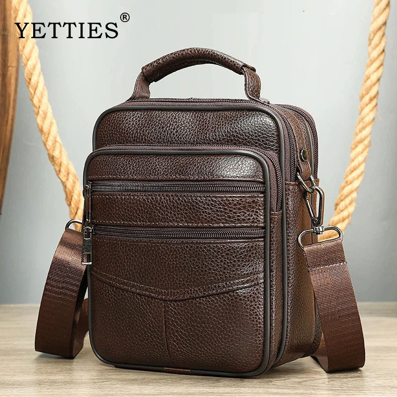 YETTIES Casual Leather Mens Shoulder Bag Simple Vintage Top Layer Cowhide High-End Versatile Crossbody Bag